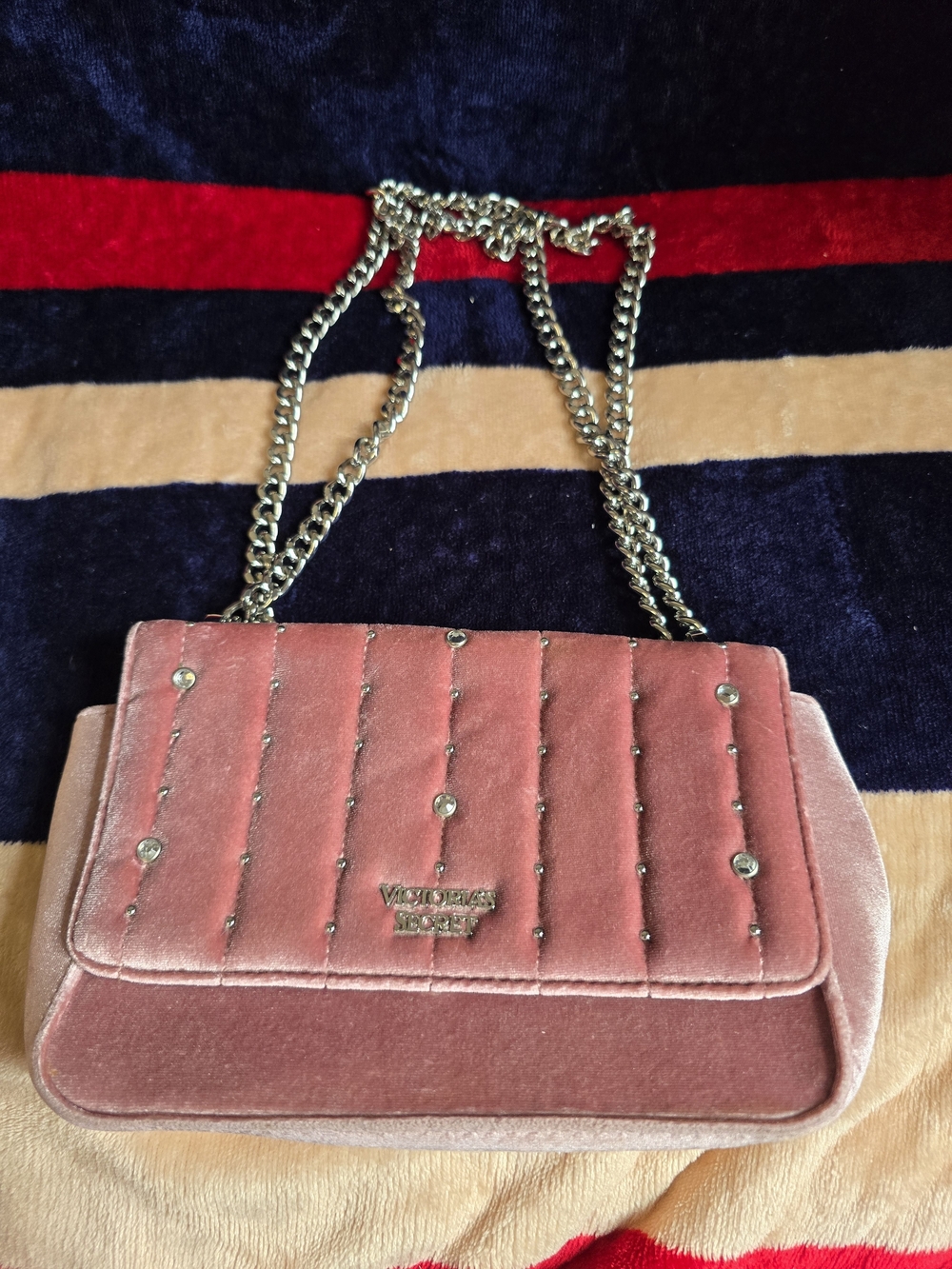 Victoria's Secret Pink Velvet Quilted Chain Shoulder Bag
